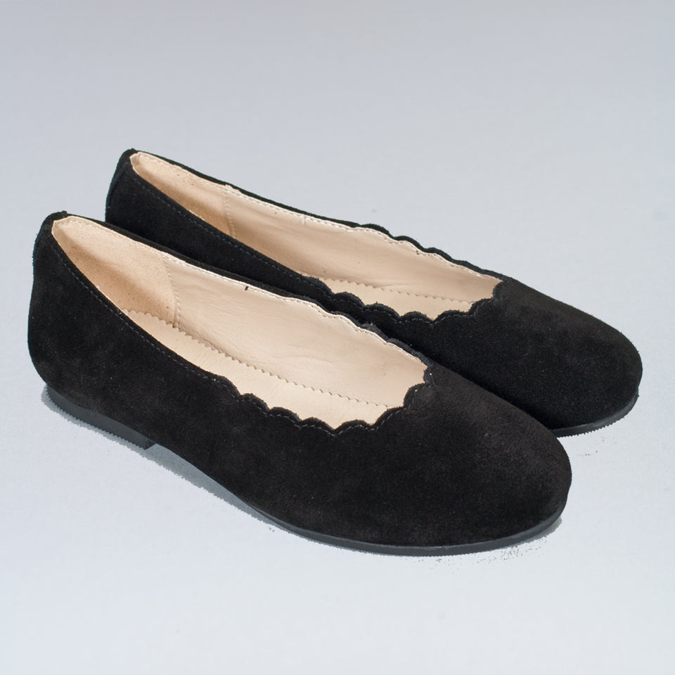 Scarlette Black Suede Scalloped Ballerina