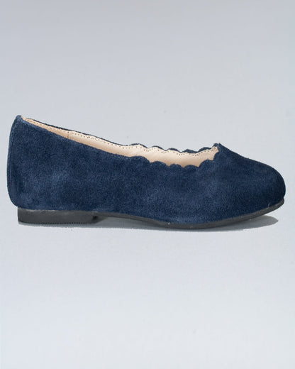 Scarlette Navy Suede Scalloped Ballerina - Shoe