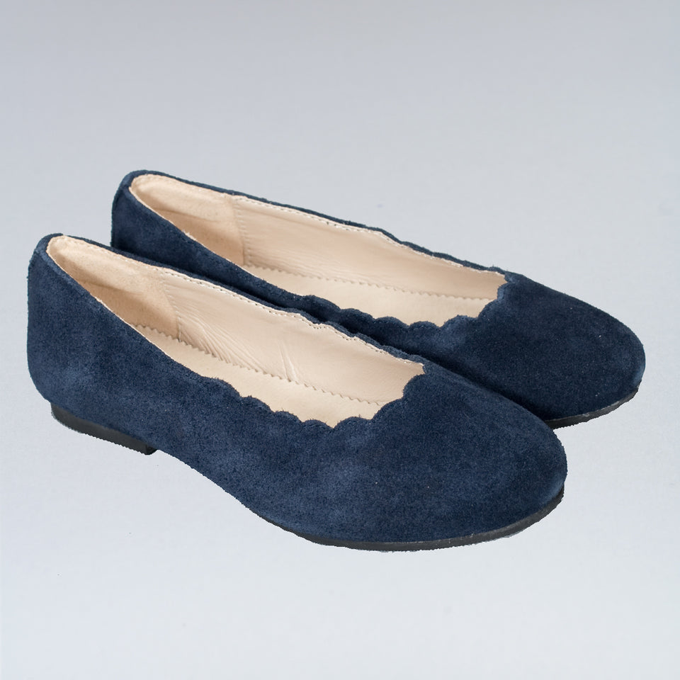 Scarlette Navy Suede Scalloped Ballerina