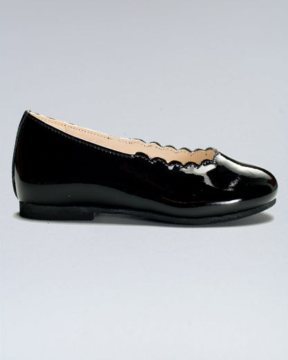 Scarlette Black Patent Leather Scalloped Ballerina - Shoe