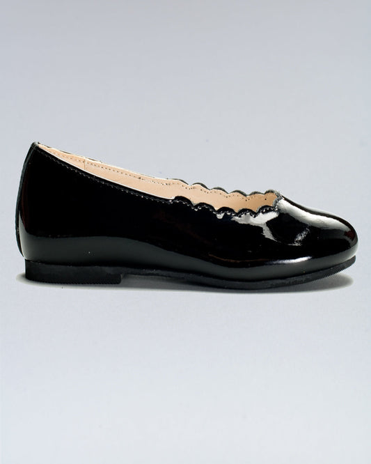 Scarlette Black Patent Leather Scalloped Ballerina - Shoe