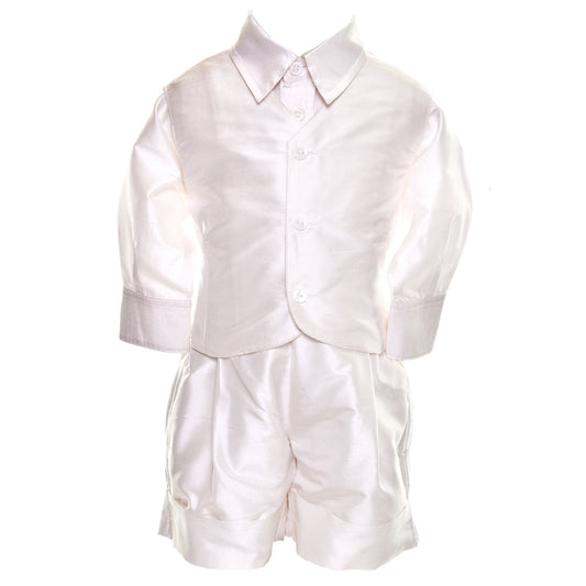 Silk Shirt Vest and Suspender Shorts Set - Suit