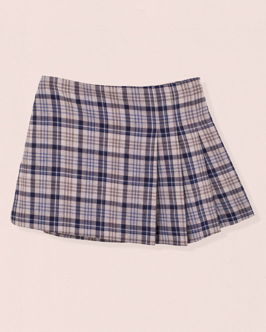Navy Plaid Pleated Skirt - skirt