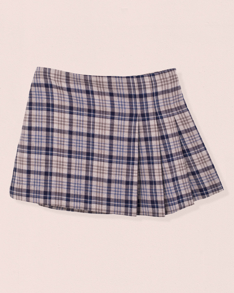 Navy Plaid Pleated Skirt
