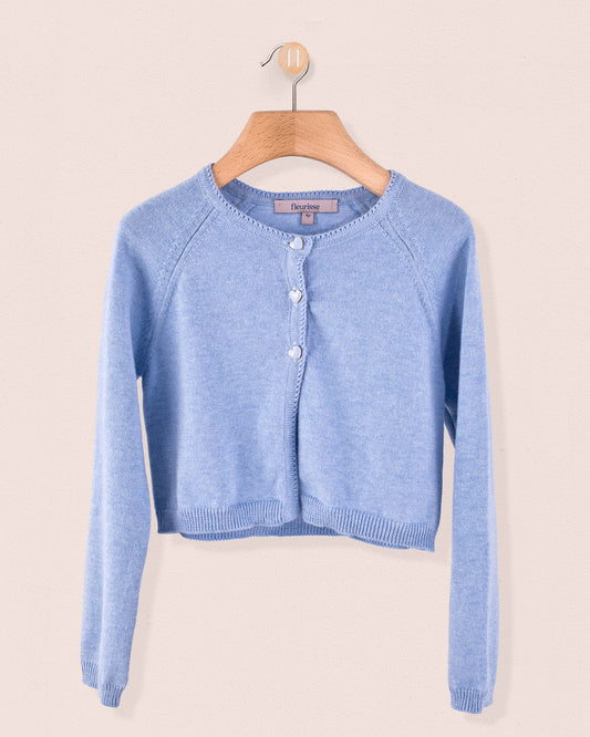Betsy Sky Blue Mélange Cardigan with Butterfly Buttons - Cardigan
