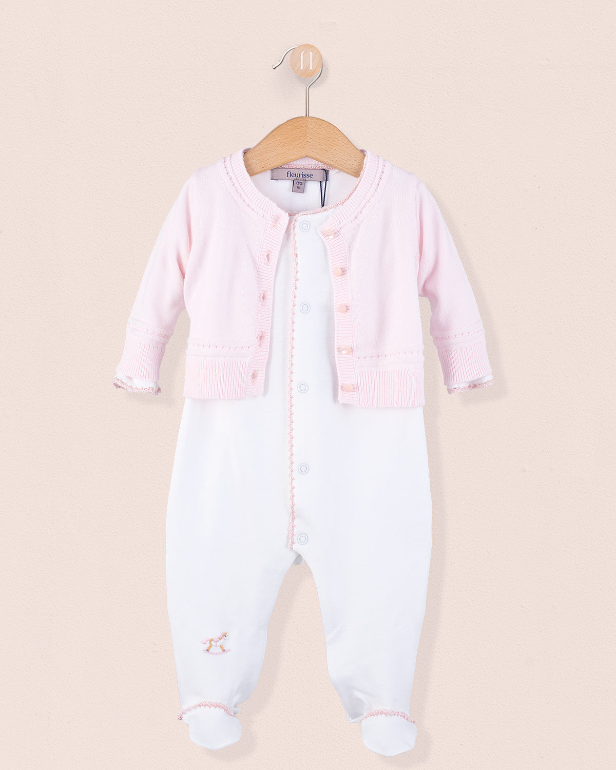 Pima White Embroidered Rocking Horse Stretchie - Stretchie