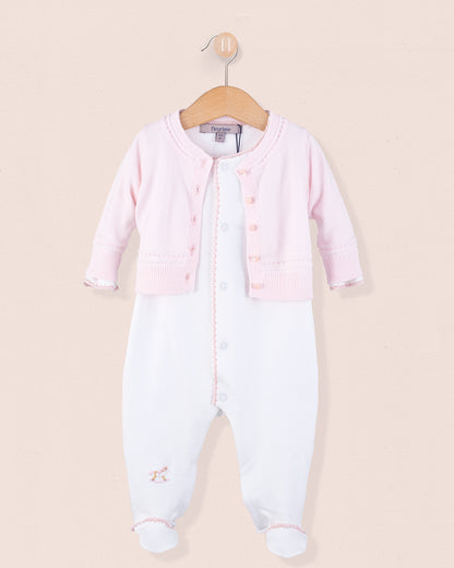 Pima White Embroidered Rocking Horse Stretchie - Stretchie