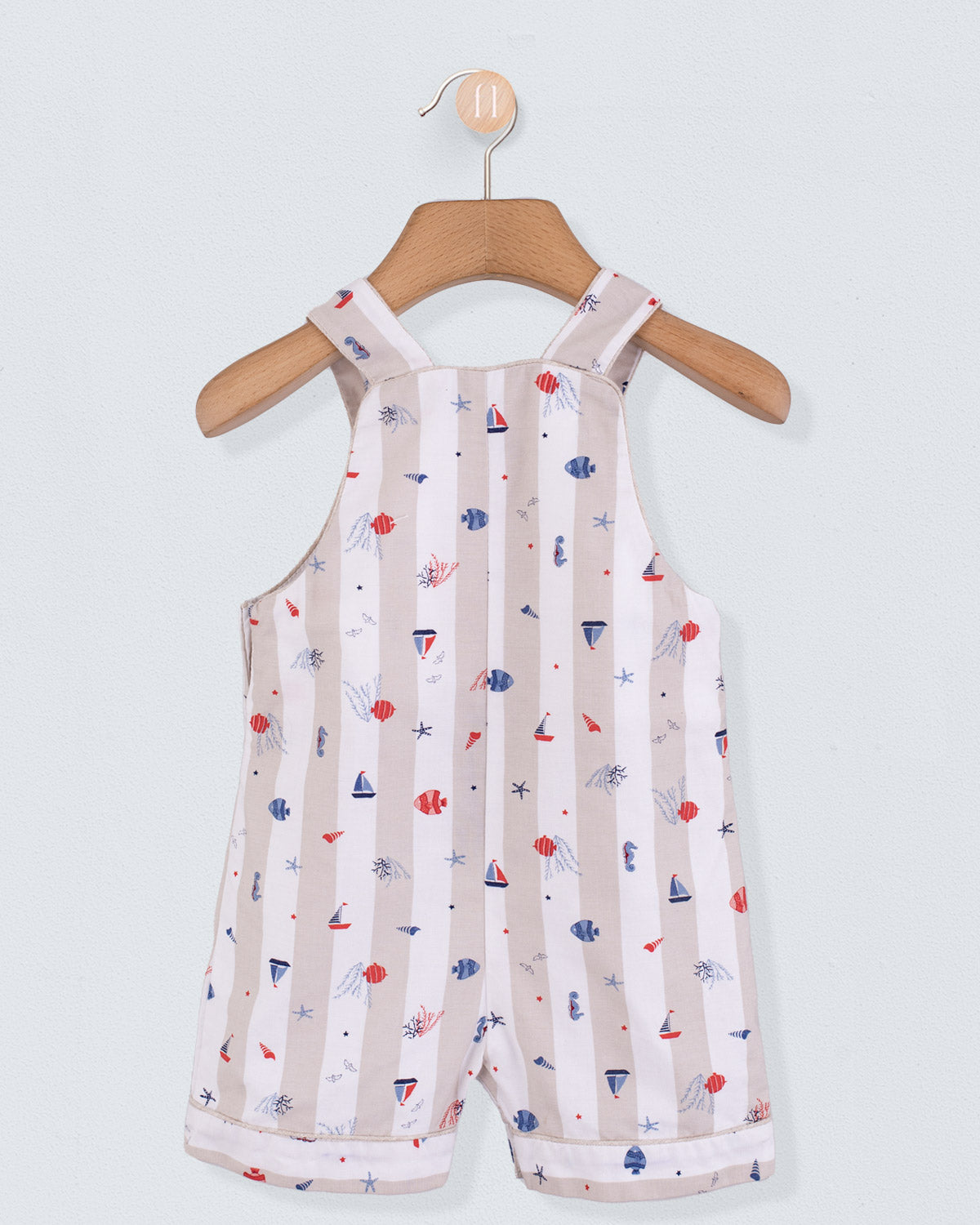 Starboard Beige Nautical Stripe Shortall - Romper