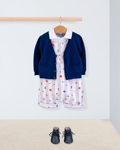 Starboard Beige Nautical Stripe Shortall - Romper