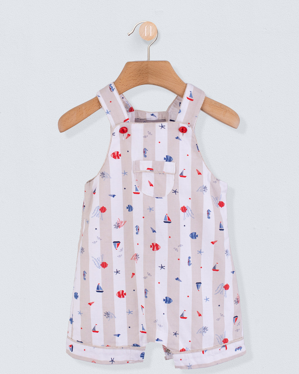 Starboard Beige Nautical Stripe Shortall - Romper