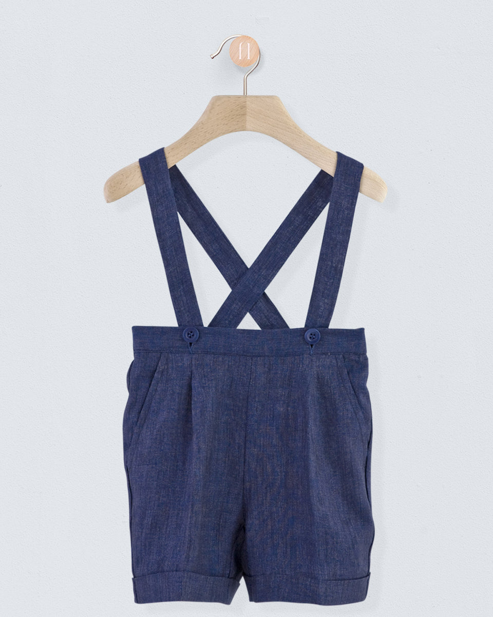 Adam Jean Blue Linen Suspender Short