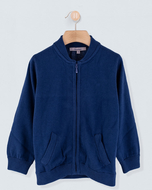 Kingswood Summer Navy Cotton Zipper Sweater - Sweater