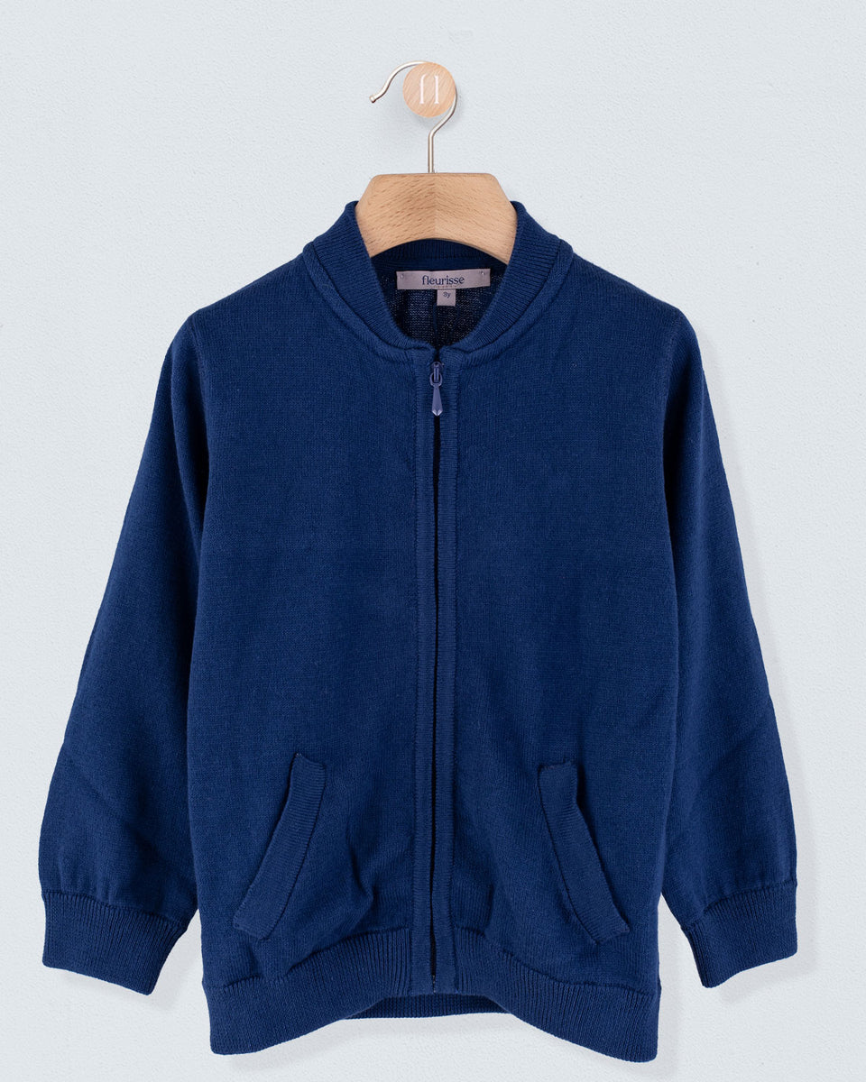 Kingswood Summer Navy Cotton Zipper Sweater