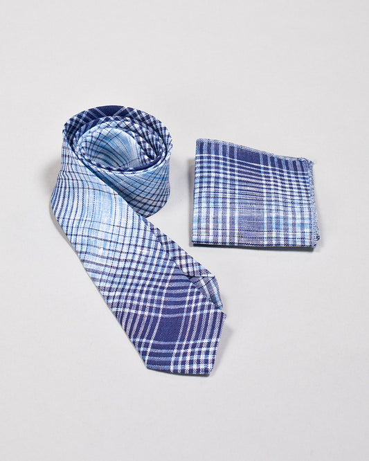 Tie and Pocket Periwinkle Blue Check Linen - Tie