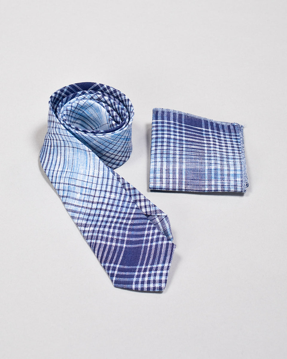 Tie and Pocket Periwinkle Blue Check Linen
