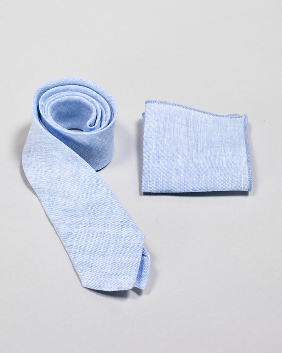 Tie and Pocket Square Sky Blue Linen