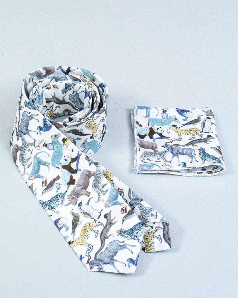 Tie and Pocket Square Liberty Blue Animals
