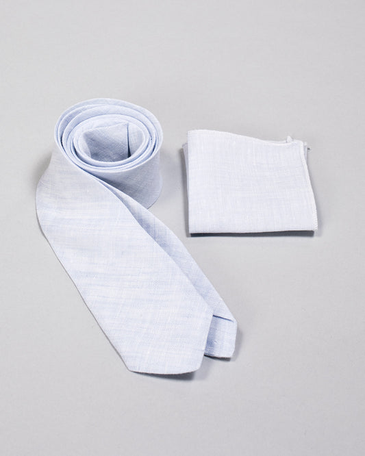 Tie and Pocket Square Light Blue Linen - Tie