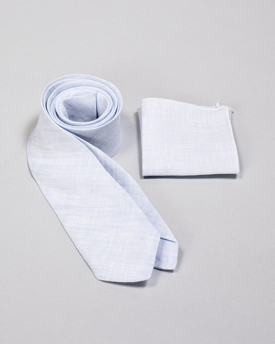 Tie and Pocket Square Light Blue Linen