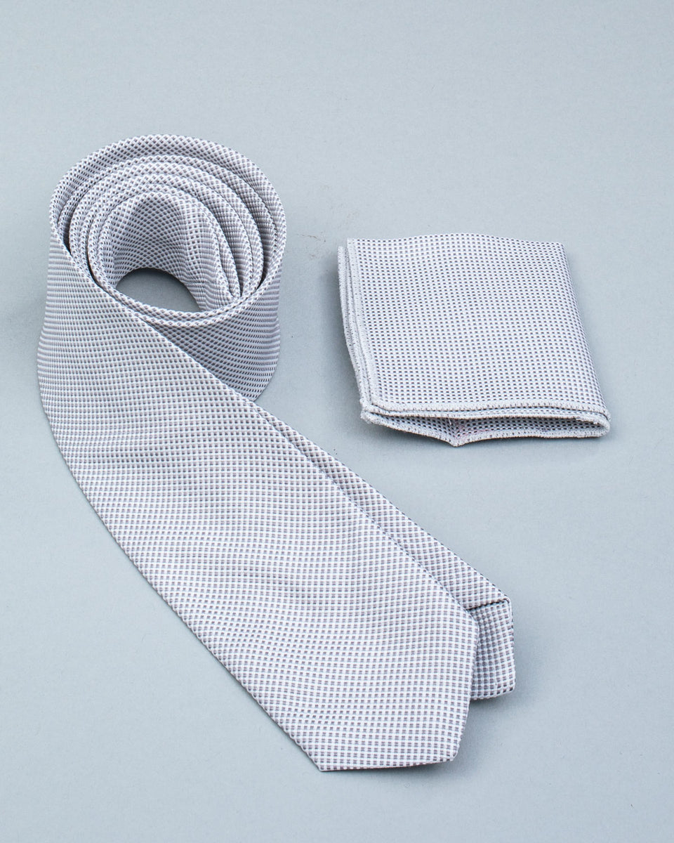 Tie and Pocket Square Silver Piave