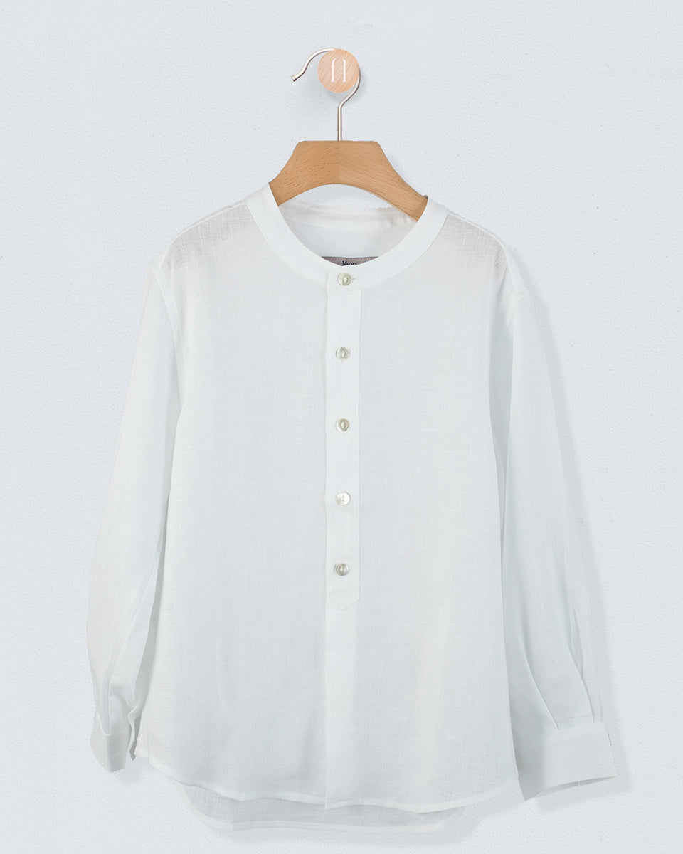 Mandarin White Linen Shirt