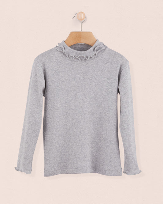 Ruffle Turtleneck Italian Brushed Cotton Grey - Jersey