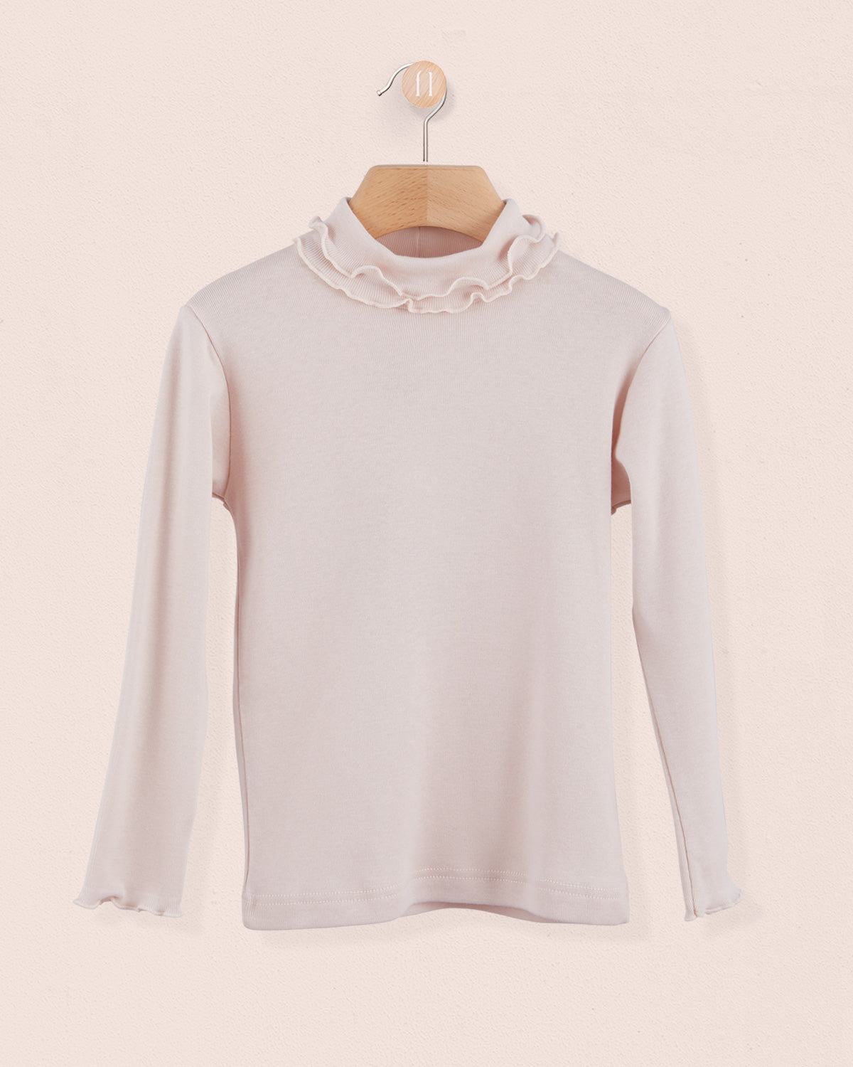 Ruffle Turtleneck Italian Brushed Cotton Blush - Jersey