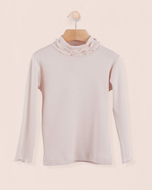 Ruffle Turtleneck Italian Brushed Cotton Blush - Jersey