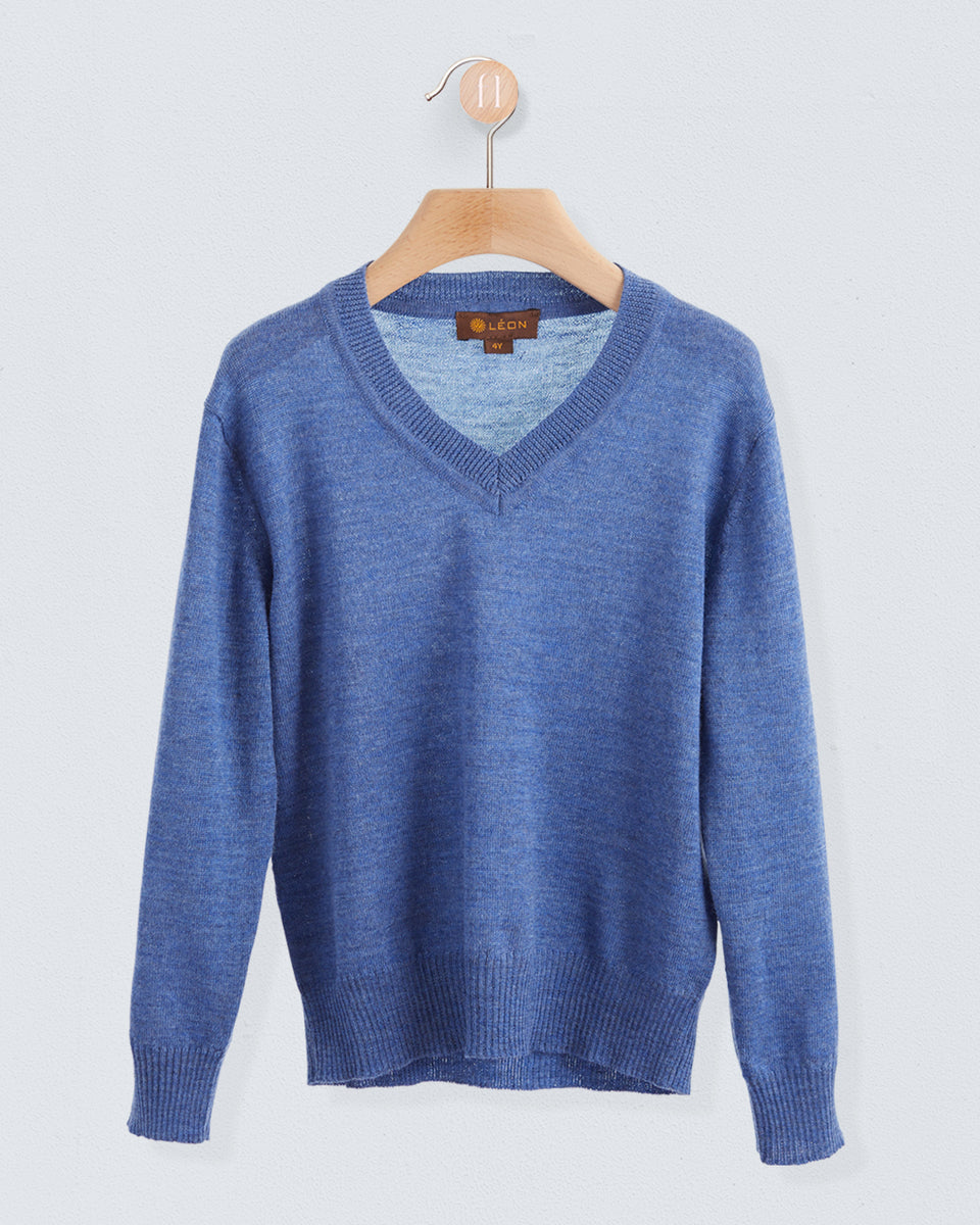 V-Neck Blue Mélange Sweater