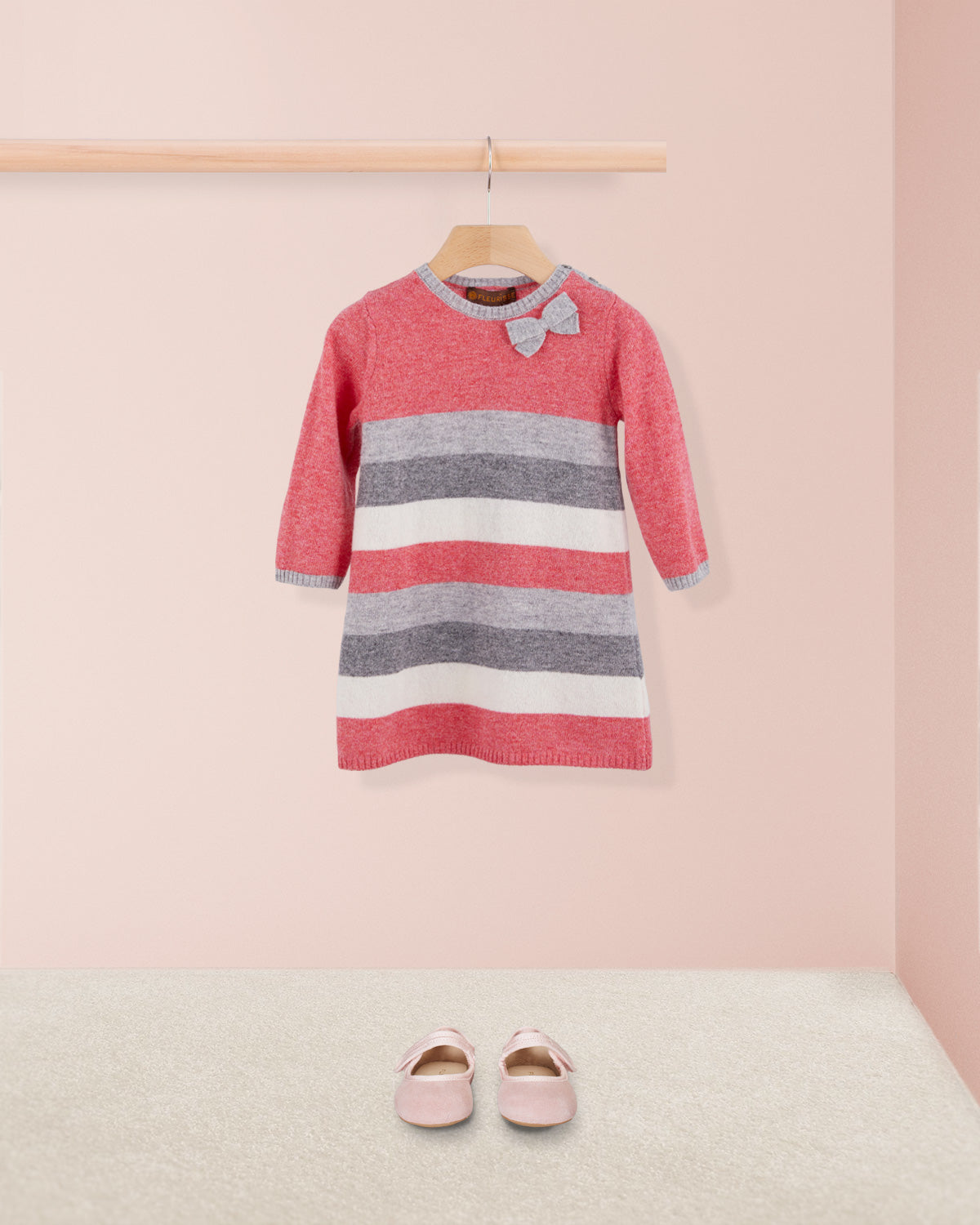 vValentina Raspberry and Grey Stripe Knit Dress - Baby Dress