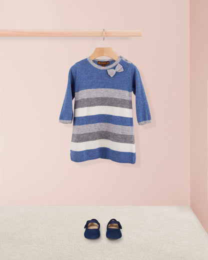 Valentina Blue and Grey Stripe Knit Dress - Baby Dress