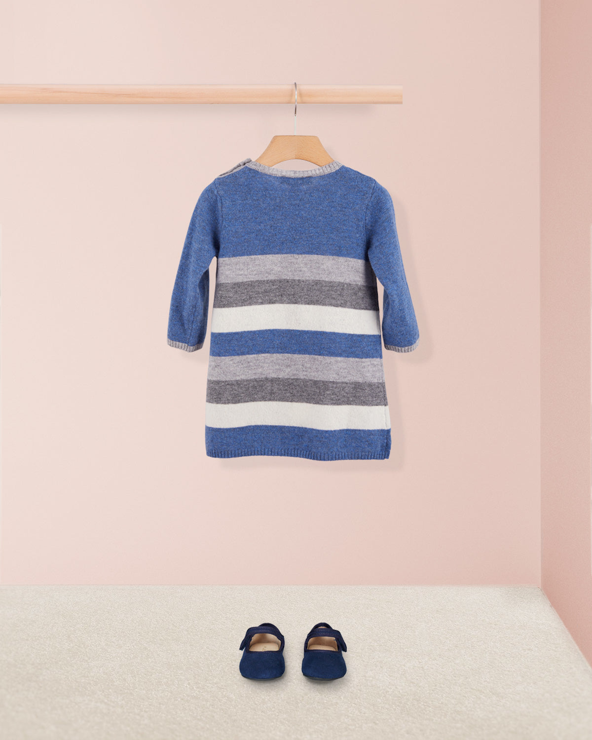 Valentina Blue and Grey Stripe Knit Dress - Baby Dress