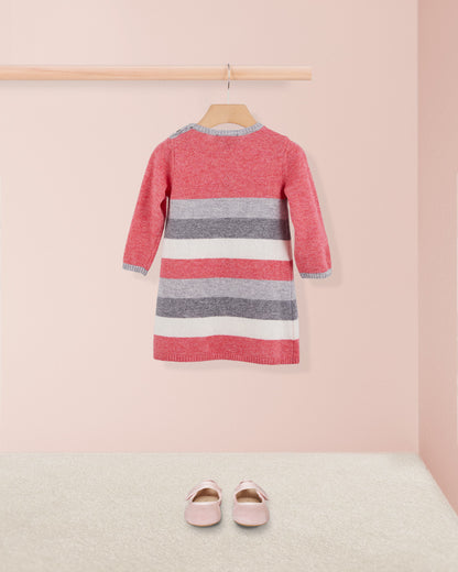 vValentina Raspberry and Grey Stripe Knit Dress - Baby Dress