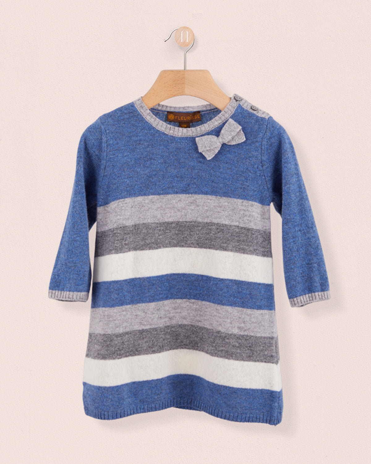 Valentina Blue and Grey Stripe Knit Dress - Baby Dress