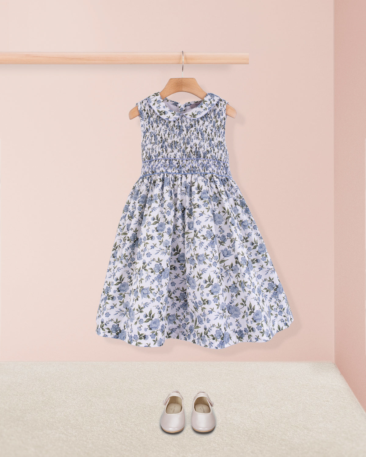 Valentine French Blue Rosebud Smock - Smocked Dress