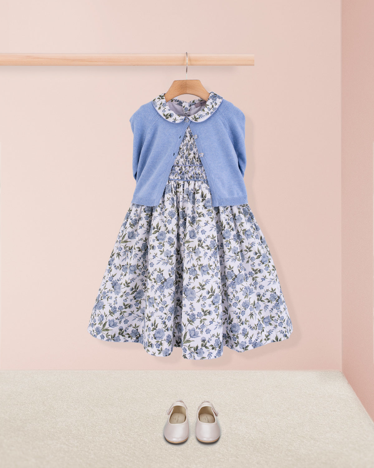 Valentine French Blue Rosebud Smock - Smocked Dress