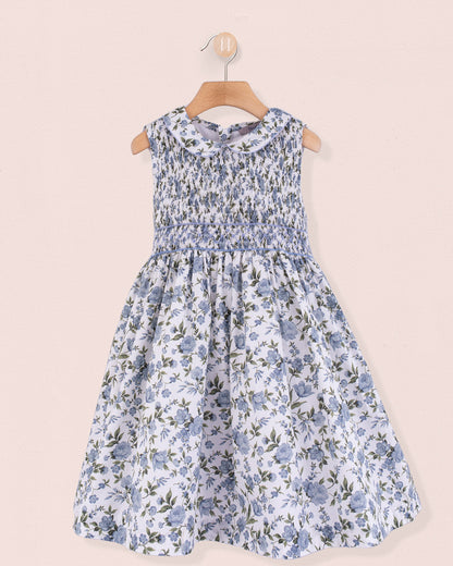 Valentine French Blue Rosebud Smock - Smocked Dress
