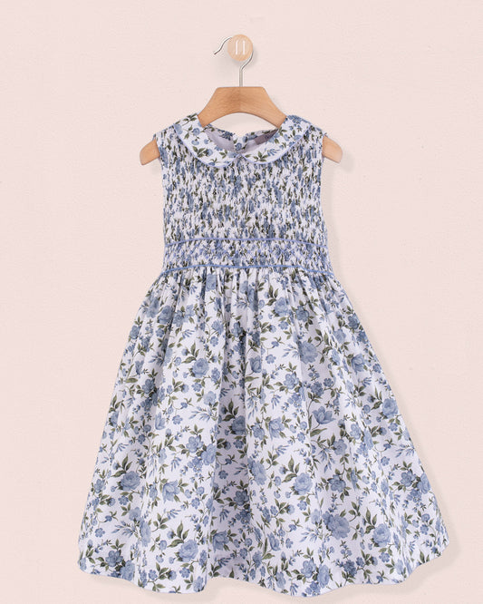 Valentine French Blue Rosebud Smock - Smocked Dress