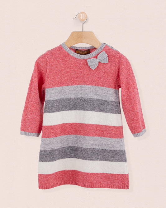 vValentina Raspberry and Grey Stripe Knit Dress - Baby Dress
