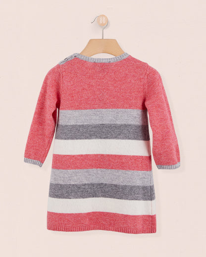 vValentina Raspberry and Grey Stripe Knit Dress - Baby Dress