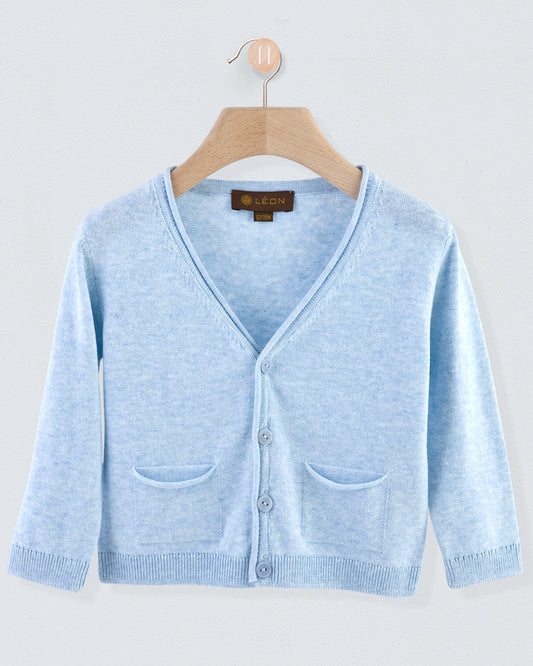 Victor Light Blue Mélange Cotton Cardigan - Sweater