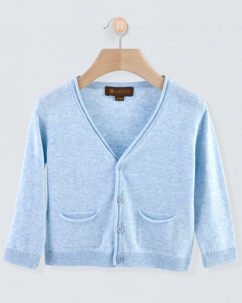 Victor Light Blue Mélange Cotton Cardigan