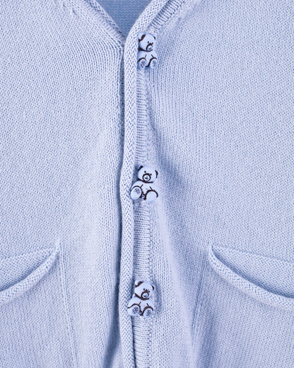 Victor Light Blue Cotton Cardigan with Bear Buttons - Sweater