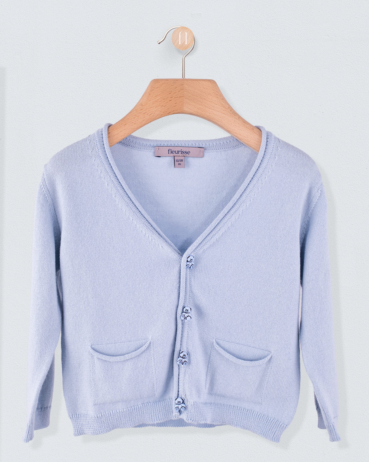 Victor Light Blue Cotton Cardigan with Bear Buttons - Sweater