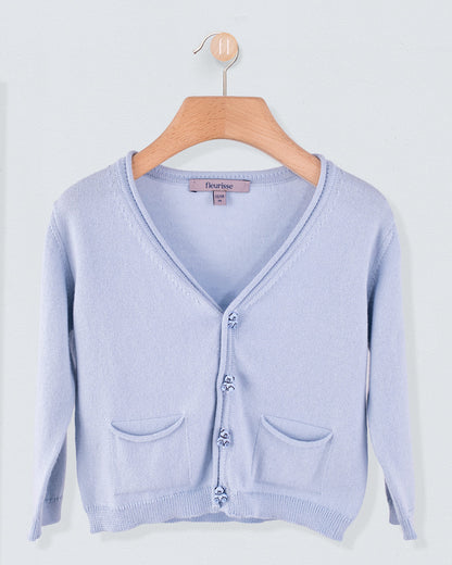 Victor Light Blue Cotton Cardigan with Bear Buttons - Sweater