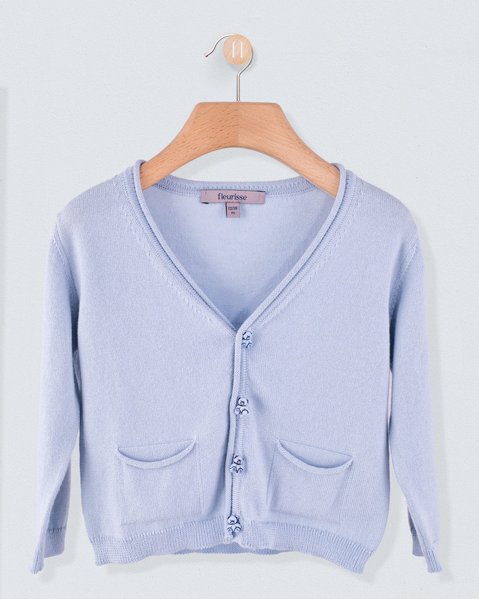Victor Light Blue Cotton Cardigan with Bear Buttons