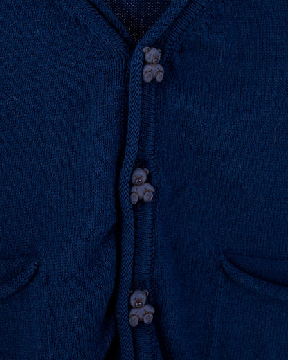 Victor Classic Navy Cotton Cardigan with Bear Buttons - Sweater