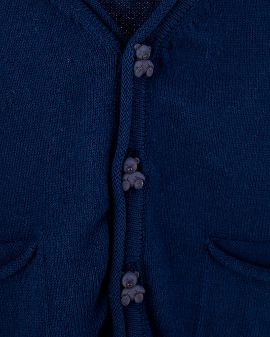 Victor Classic Navy Cotton Cardigan with Bear Buttons - Sweater