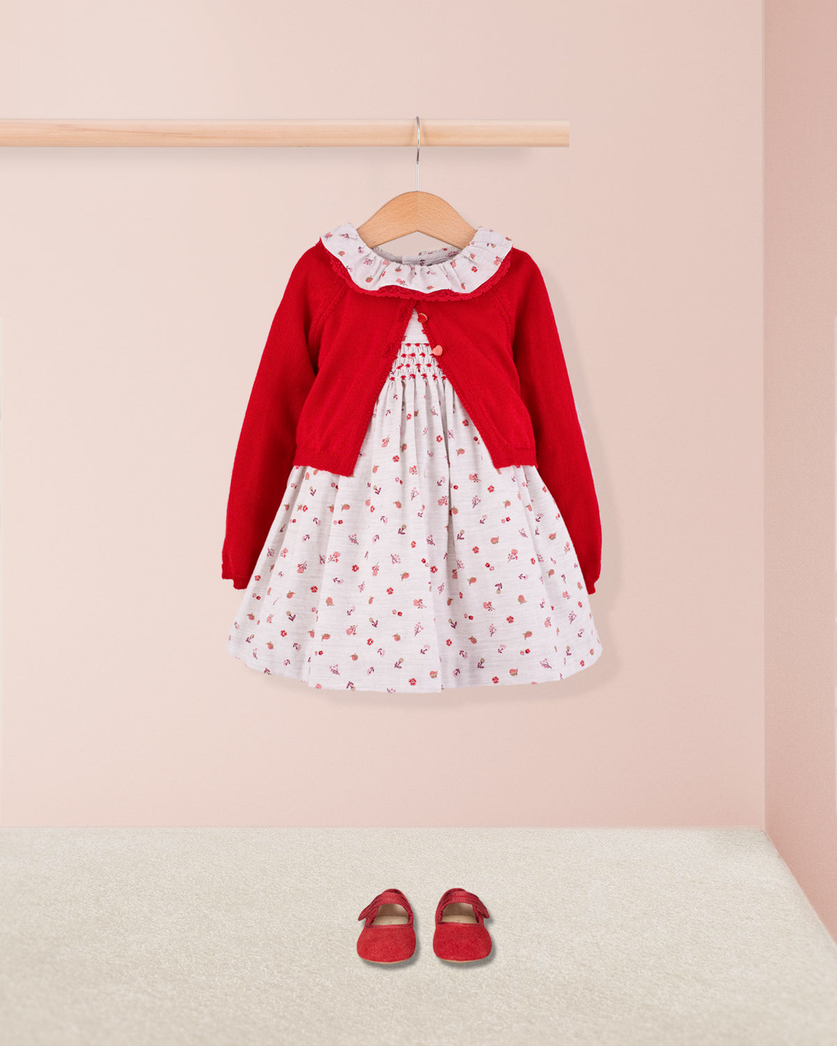 Victoria Red Snowflakes Smock - Baby Dress