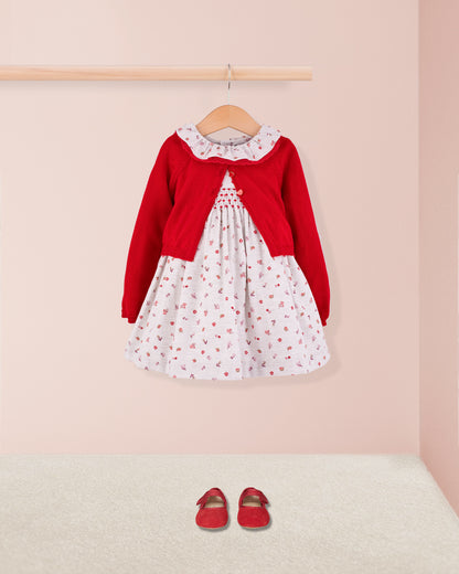 Victoria Red Snowflakes Smock - Baby Dress